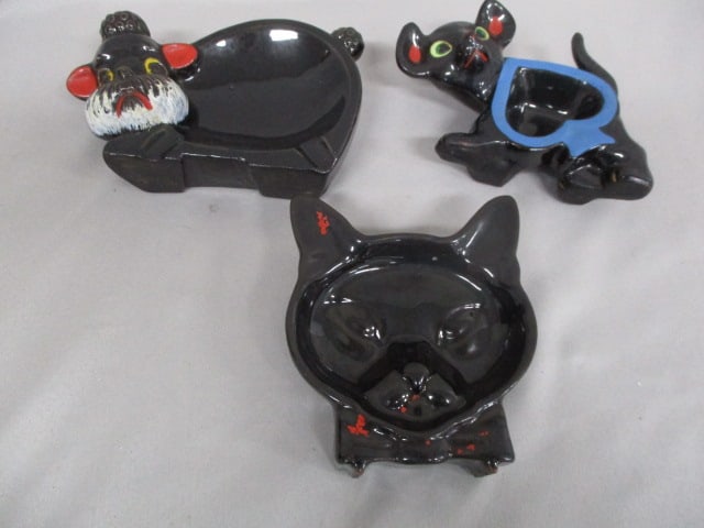 3 Vintage Redware Ashtrays: .