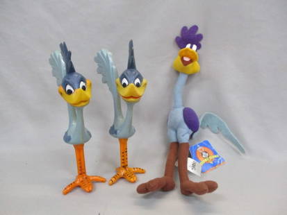 2 Vintage Rubber/Plastic Road Runner Squeaky Toys 9": 1 Looney Tunes Road Runner Plush Toy 12"