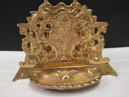 Ornate Brass Desk Letter Organizer: 6" x 4 1/4" x 4 3/4"