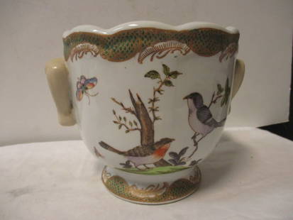 Heavy Decorative Chinese Porcelain Planter with Bird Motif: 6 1/4"h
