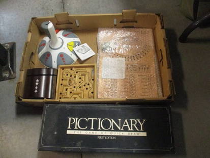 Bob It! Bounce Game, Pictionary Board Game, Labyrinth Wood Board Games and: Bridge Score Card Box.