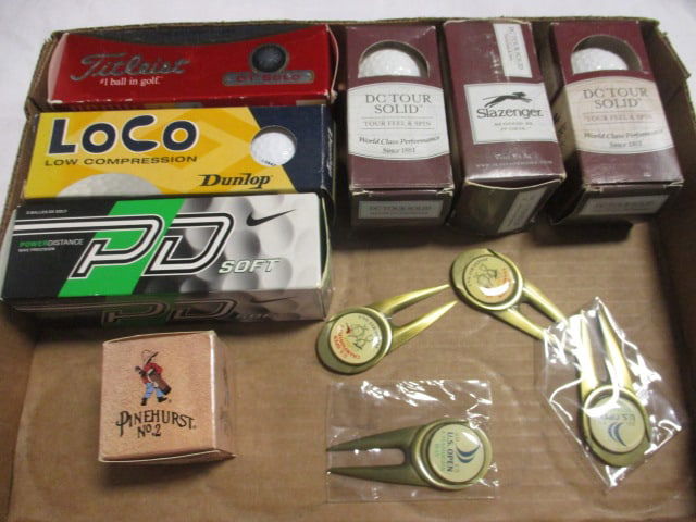 Sleeves of Various Manufacturer Golf Balls and US Open Ball Marker/Divot Tool Sets (1 of 7)