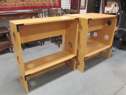 Three Pier 1 Imports 2 Piece Contemporary Modern Stacking Bookcases: 36" x 12" x 38", some nicks and dings on corners and edges, Local Pickup Only