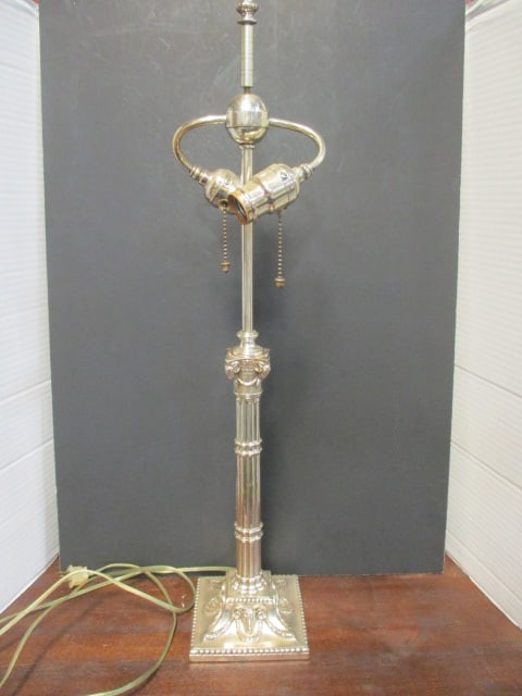 Vintage Ornate Silvertone 2-Bulb Table Lamp (1 of 9)