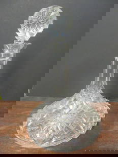 Vintage Cut Glass Crystal Decanter with Stopper: 12", chip