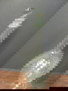 Vintage Etched Glass Pedestal Decanter with Stopper: 14"