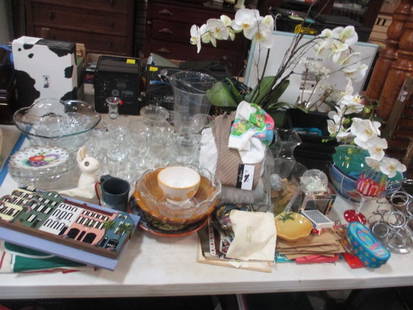 Table Lot - Crystal and Glassware, Flower Arrangements, Keurig Cup Carousel,: Vases, Bowls, etc., see pictures and preview for selection - must take all, please bring boxes and packing materials, Local Pickup Only