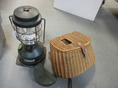Coleman Lantern and Wicker Fishing Basket: .
