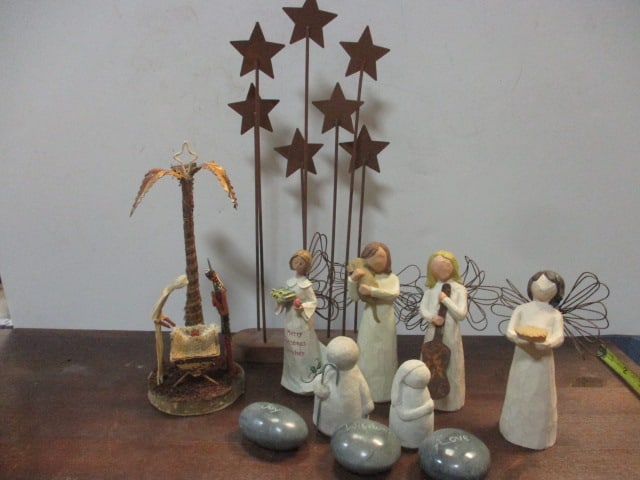 Christmas Lot - Willow Tree Angel Figurines, Metal Stars, Nativity Sculpture, etc. (1 of 17)