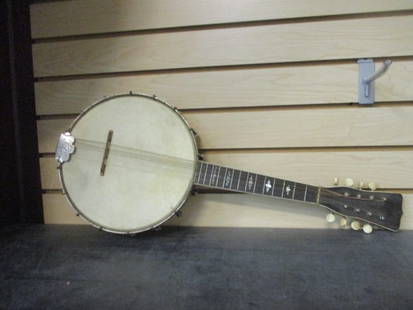 Vintage 8 String Piccolo Banjo with Mother of Pearl Finger Board Inlay: 15 fret, 8 string, missing one string,