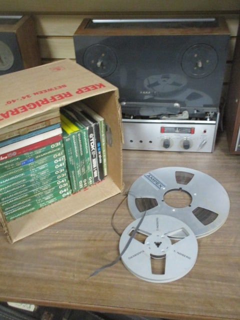 Vintage Automatic Reel to Reel Player and 25+/- Reel to Reel Tapes: Untested-Does Not Have Power Cord, See pictures and preview for condition, Local Pickup Only