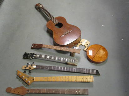 Grouping of String Instrument Parts: Banjo Resonator, Guitar Necks, Acoustic Guitar Body and Neck, etc. See pictures and preview for condition, Local Pickup Only