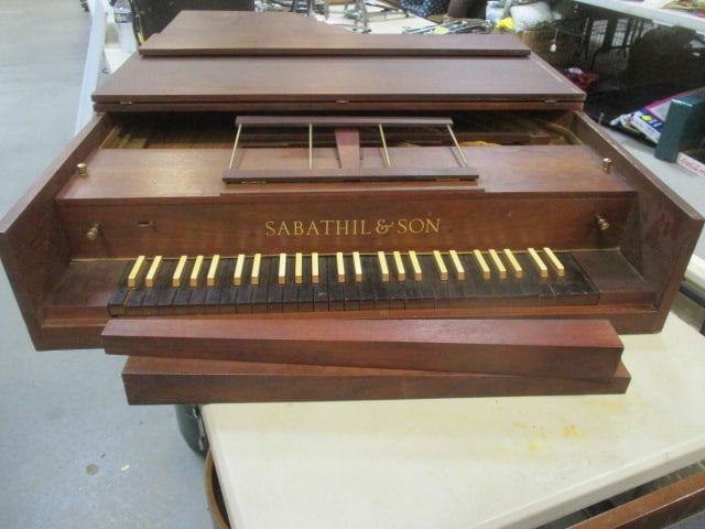 Vintage 1974 Sabathil & Son Harpsichord: two tone keys, some hammers move but do not strike, veneer has repair, see all pictures and preview, Bring Additional Person to Help You Load and Unload, Local Pickup Only