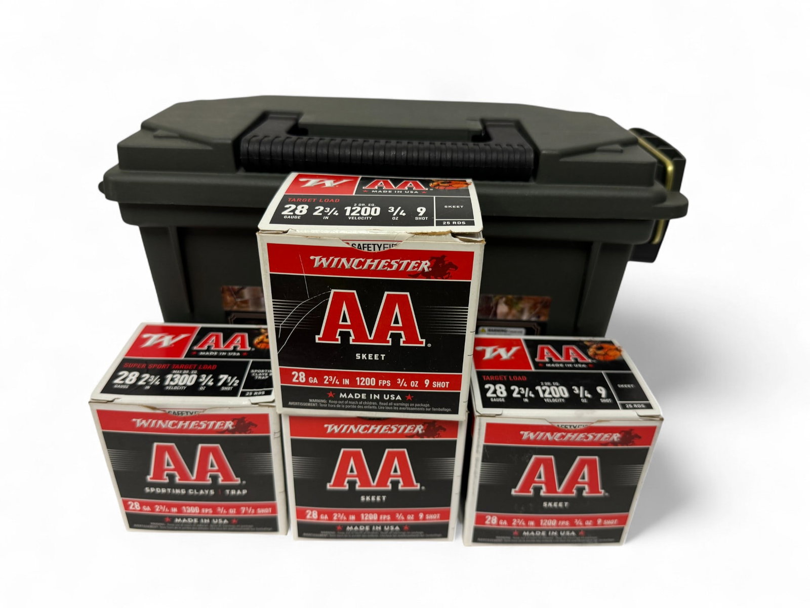 NIB 98rds. of 28 GA. 2-3/4" 9 & 7.5-Shot Winchester AA Super Sport & Target Load Shotgun Ammunition: 3 Boxes of 25 Rounds and 1 Box of 23 Rounds