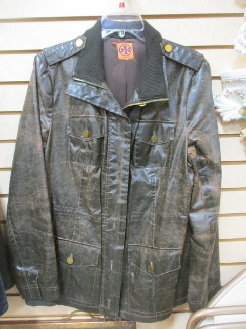 Tory Birch Weathered Leather Look Rain Jacket (1 of 7)