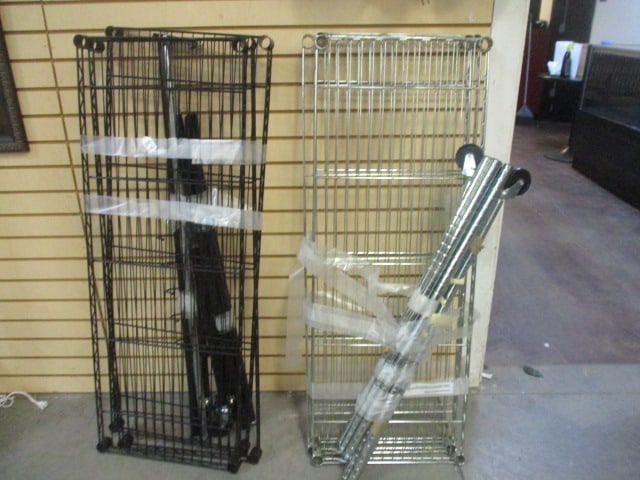 Unassembled Black and Silver Rolling Garment Racks: 48"w x 18" x 75 1/2" assembled, Local Pickup Only