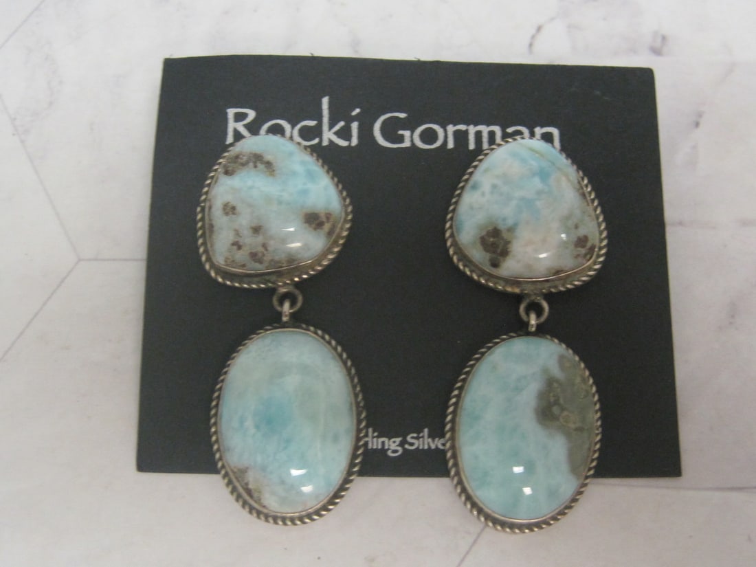 Sterling Silver Ricki Gorman Bennie Ration Turquoise Earrings: .