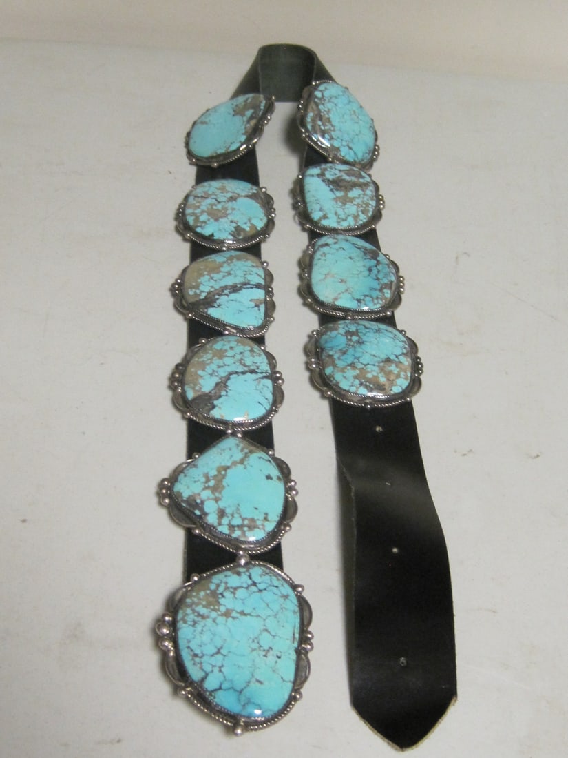 Concho Belt with Sterling Silver Turquoise Buckle and 9 Slides (1 of 5)