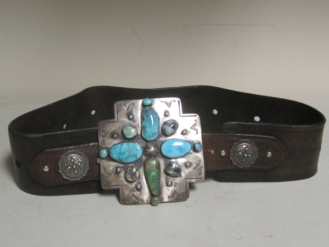Concho Belt with Large Bret West Sterling Silver Belt Buckle: .