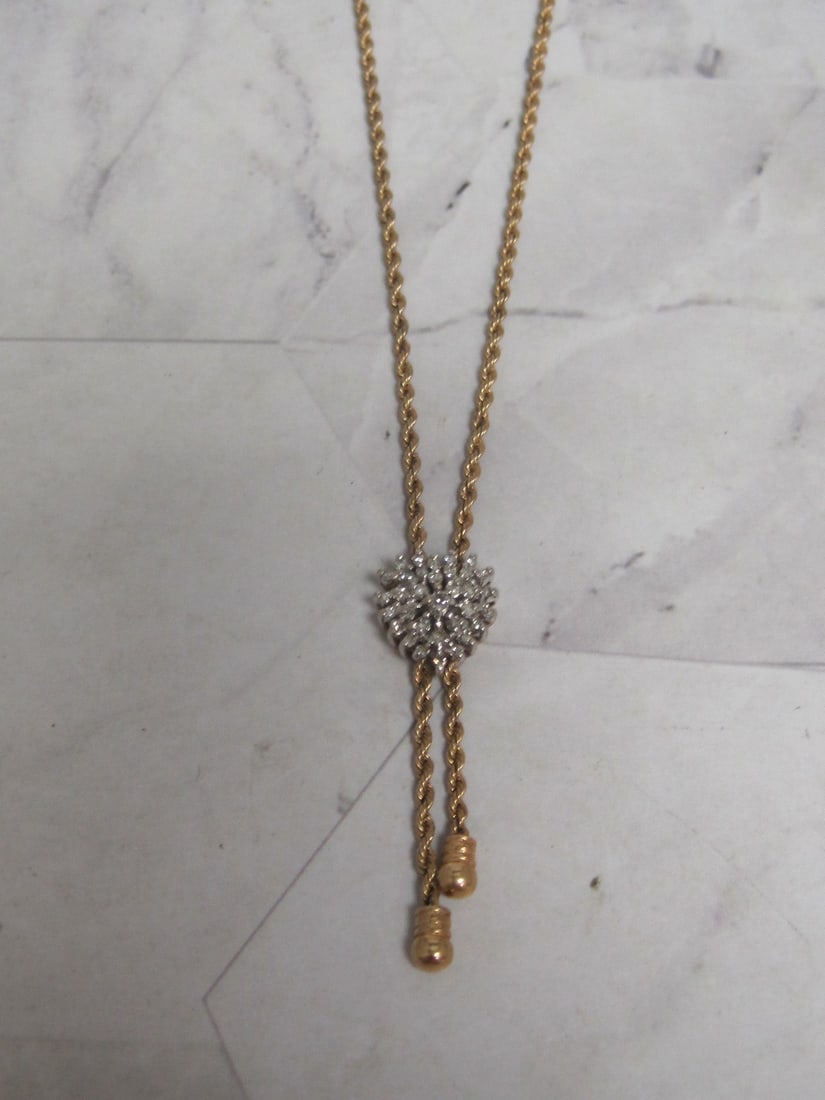 10k Gold Rope Lariat Style Necklace with Diamond Heart Slide (1 of 7)