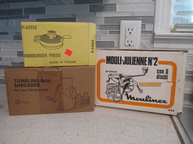 Moulinex Mouli-Julienne #2 Cutter, Aluminum Hamburger Press and (1 of 7)