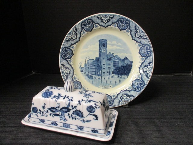 Vienna Woods Blue Onion Butter Dish and Maestricht Plate: Plate is 9 1/4"