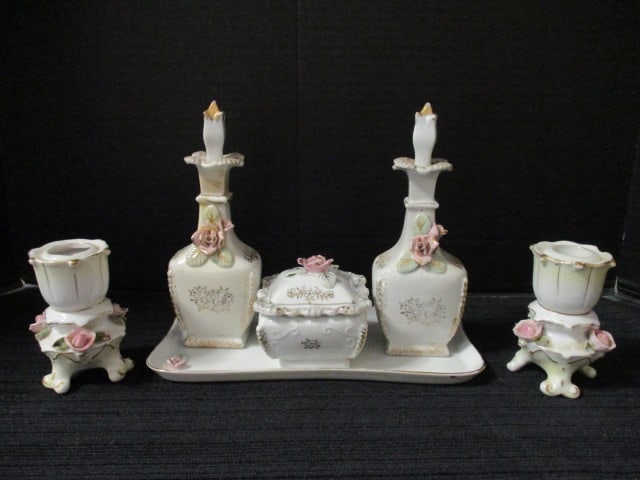Porcelain Vanity Set with Applied Porcelain Roses (1 of 15)