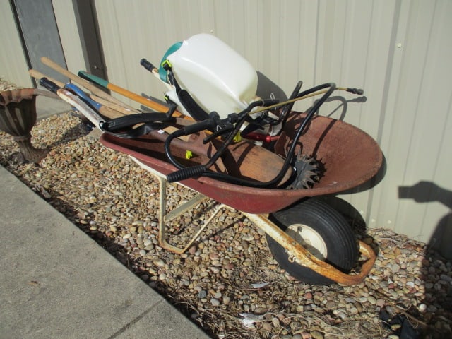 Backpack Sprayer, Wheelbarrow, Shovels (1 of 8)