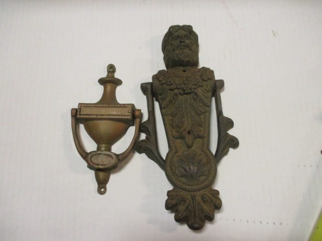 Cast Iron Rust Iron Bearded Man Door Knocker & Brass Door Knocker: .