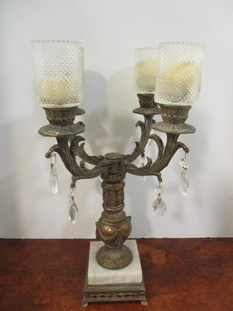 Hollywood Regency Style 4 Arm Candelabra with Prisms and Marble Base (1 of 9)