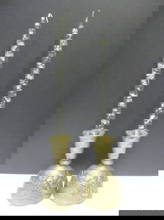 Pair of Grape Cluster Embossed Brass Candle Holders with Sunbell Silver Fleck: Lucite Taper Candles