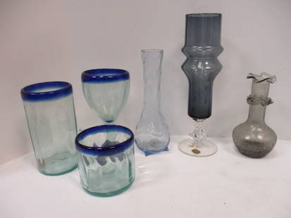 Art Glass Vases and 3 Piece Goblet, Tumbler, High Ball Glass Set: .