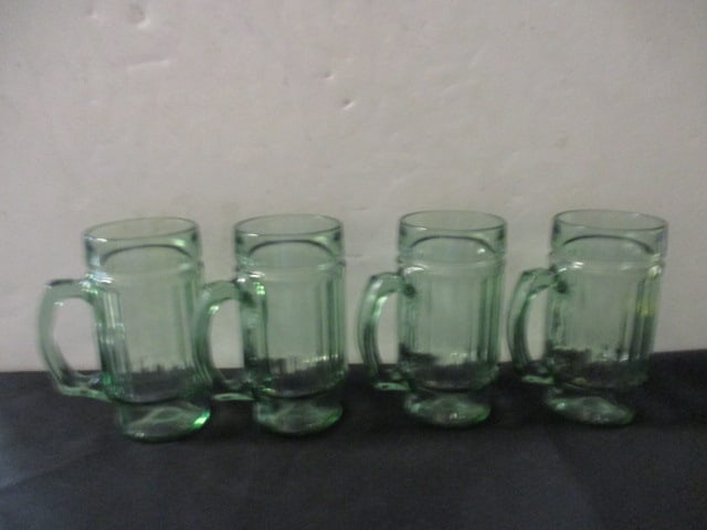 Four Vintage Ribbed Light Green Handled Mugs.: 5 3/4'' Tall
