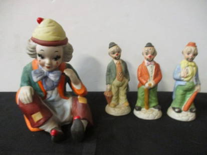 Four Piece Clown Figurine Lot.: See Pictures.