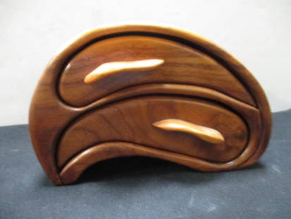 Abstract Wood Carved Box with Two Drawers.: 8 x 5 1/2''.