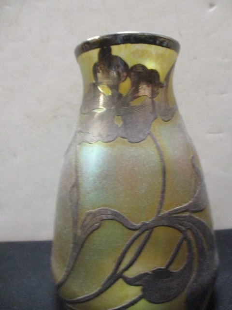Hand Blown Silver Look Floral Overlay Vase. (1 of 7)