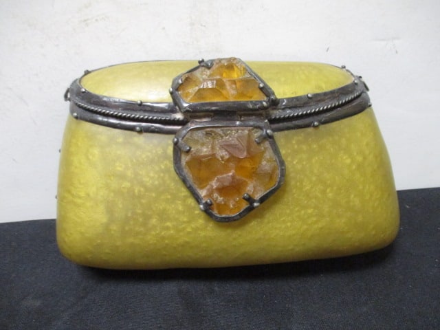 Maya Hard sided Hand Purse with Stone Snap Closure.: No Chain. 7 x 4''.