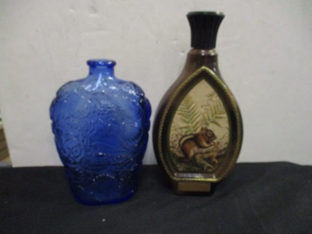 Retro Beams Choice "James Lockhart" Whiskey Decanter and Canadian Blue Bottle: 8 3/4" and 11"