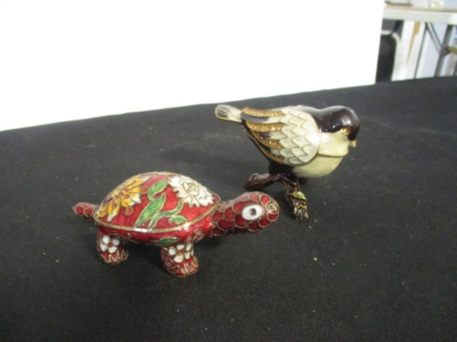 Vintage Bird Porcelain Trinket Box and Cloisonne Turtle Sculpture (1 of 13)
