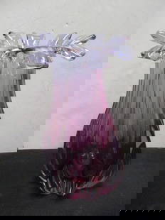 Bohemian Purple Art Glass Vase: 11 1/2"