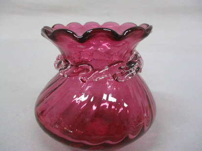 Vintage Pilgrim Cranberry Glass Vase: 3"