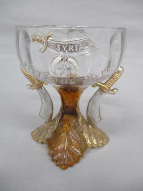 Antique Shriners/Masonic Syria Champagne Glass: 1909 Louisville Tobacco Leaf Souvenir
