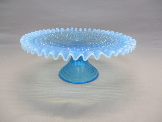 Fenton Blue Opalescent Hobnail Pedestal Cake Stand (1 of 5)
