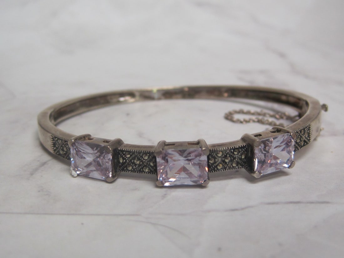Sterling Silver Bangle Bracelet with Purple Stones (1 of 4)