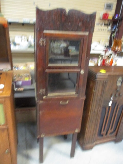 Vintage 2 Door Glass Front Cabinet with Pull-Down Lower Compartment (1 of 8)