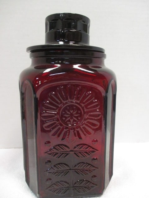 Vintage Wheaton Ruby Red Glass "Daisy Flower" Canister (1 of 8)