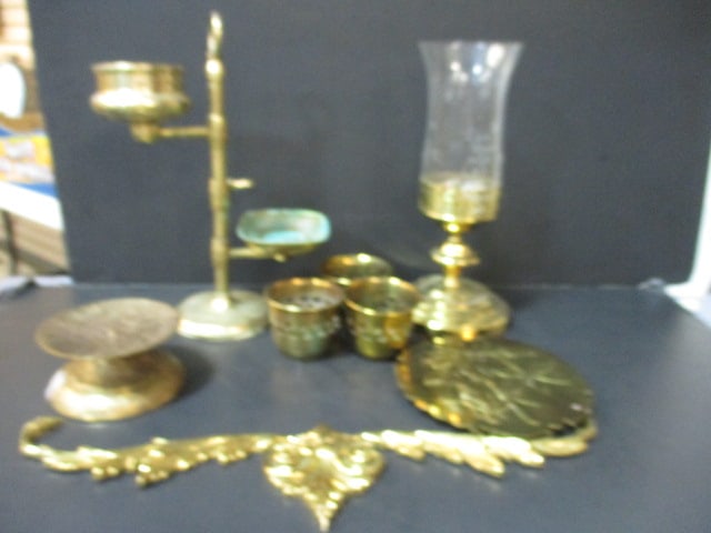 Brass Hurricane Lamp, Door/Window Header, Trivet, Soap Dish Hurricane Stand and: Pillar Candle Holder