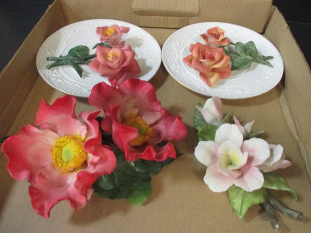 Two Capodimonte Porcelain Flower Figurines and Two Bradford Exchange (1 of 12)