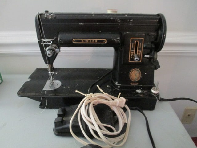 Vintage Singer Model 301A Sewing Machine: has foot pedal-untested cord has been taped in several places, needle will move freely with handwheel, Local Pickup Only