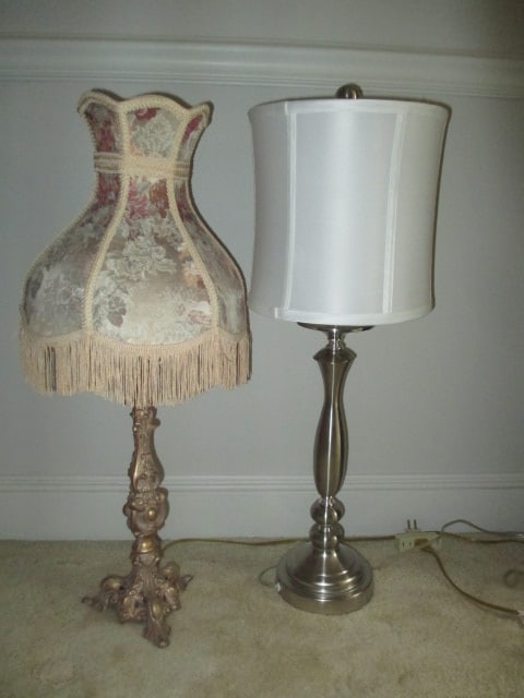 Brushed Nickel Table Lamp and Ornate Gold Tone Cast Metal Lamp (1 of 6)